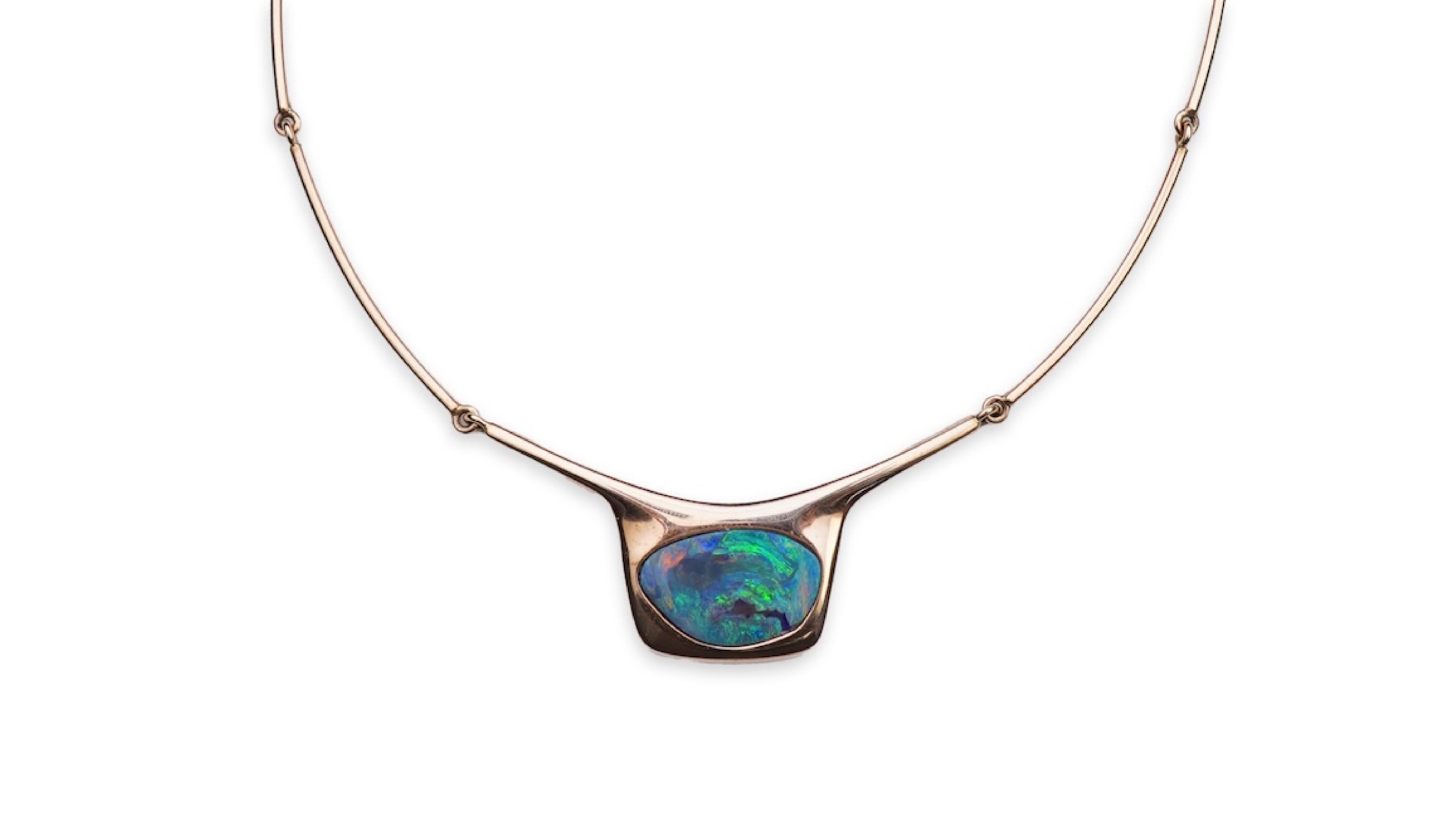 Bent Gabrielsen for Georg Jensen, a modernist gold and opal necklace, Denmark, circa 1981